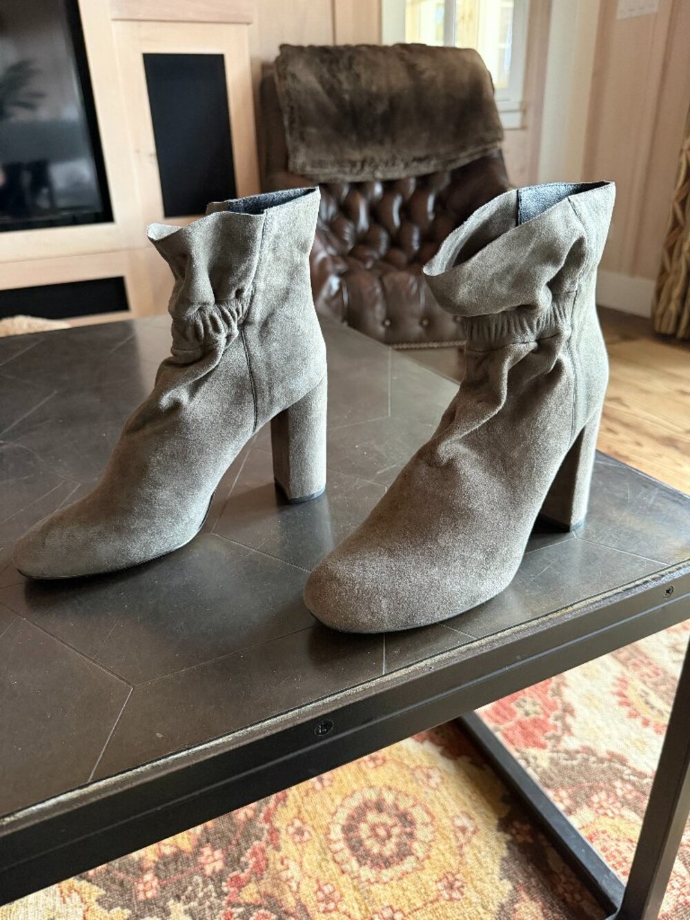 Botkier Suede Slouch Ankle Boots in Slate Gray